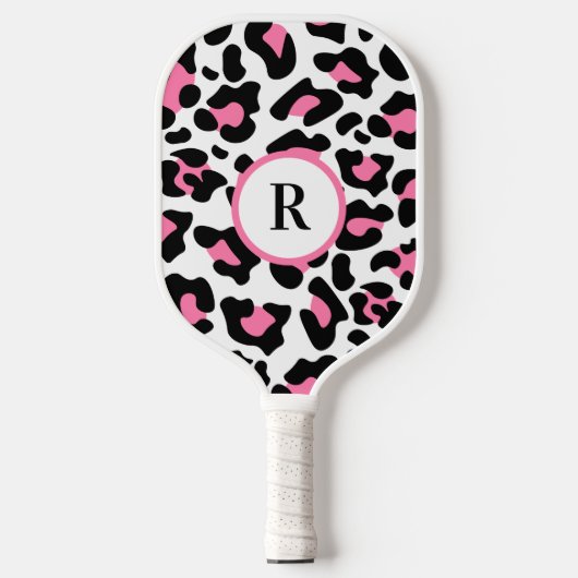 Sport Cute Pink Fun Animal Print Monogram ピックルボールラケット (正面)