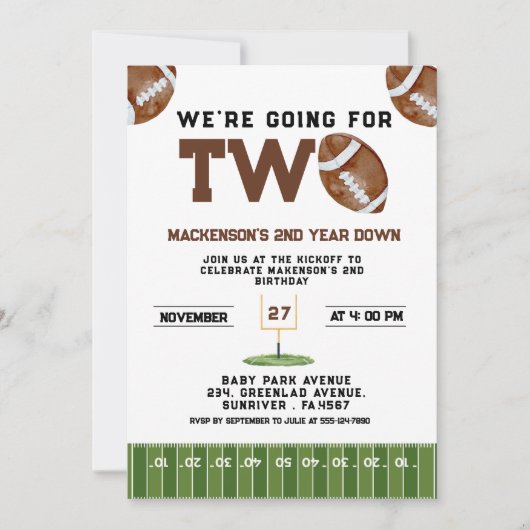 Sport Football  Second Birthday 2nd year Down 招待状 (正面)