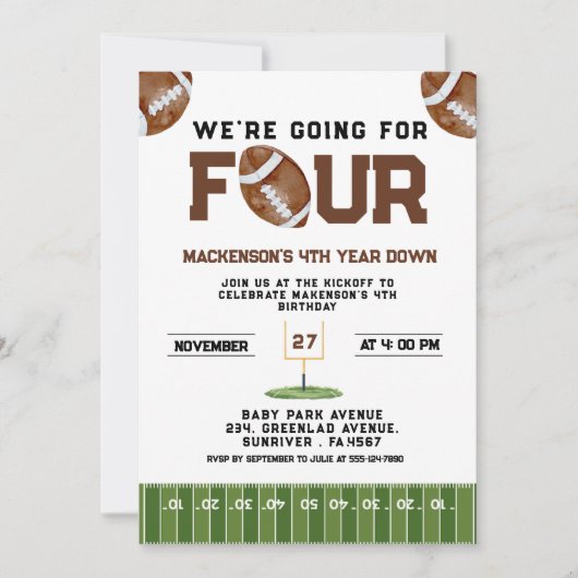 Sport Football  Second Birthday 4th year Down 招待状 (正面)