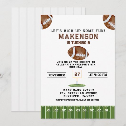 Sport Football  Second Birthday 8th year Down 招待状 (正面/裏面)