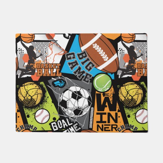 Sport Pattern With Balls ドアマット (正面)