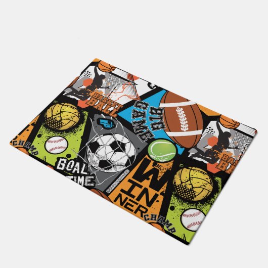Sport Pattern With Balls ドアマット (アングル)
