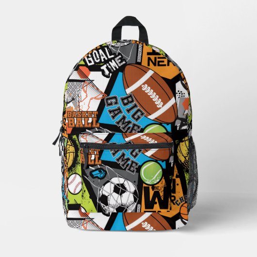 Sport Pattern With Balls プリントバックパック (正面)
