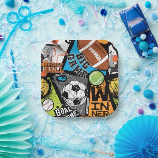 Sport Pattern With Balls ペーパープレート (パーティー)