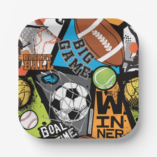 Sport Pattern With Balls ペーパープレート (正面)