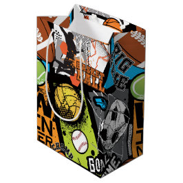 Sport Pattern With Balls ミディアムペーパーバッグ