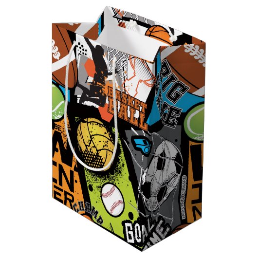 Sport Pattern With Balls ミディアムペーパーバッグ (裏面アングル)