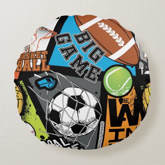 Sport Pattern With Balls ラウンドクッション (正面)