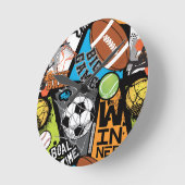 Sport Pattern With Balls ラウンド壁時計 (傾斜)