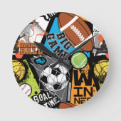 Sport Pattern With Balls ラウンド壁時計 (正面)