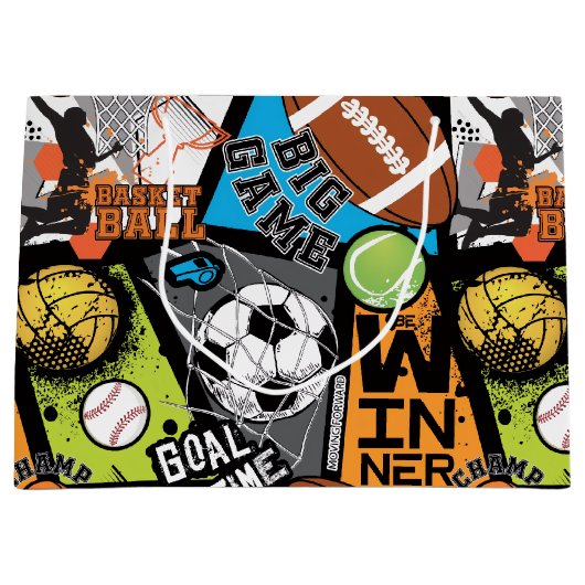 Sport Pattern With Balls ラージペーパーバッグ (正面)