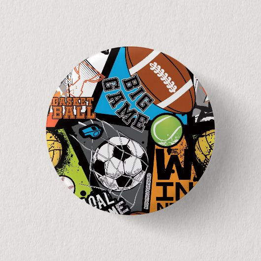 Sport Pattern With Balls 缶バッジ (正面)