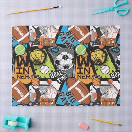 Sport Pattern With Balls 薄葉紙 (クラフト)