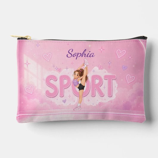 Sportmädchen- Akrobatik- Turnerin- Gymnastik- rosa アクセサリーポーチ (正面)