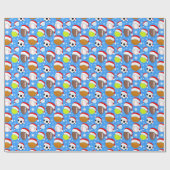 Sports Balls Wearing Santa's Hat Christmas Blue ラッピングペーパー (フラット)
