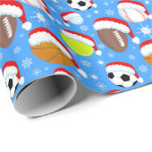 Sports Balls Wearing Santa's Hat Christmas Blue ラッピングペーパー (ロールコーナー)