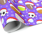 Sports Balls Wearing Santa's Hat Christmas Purple ラッピングペーパー (ロールコーナー)
