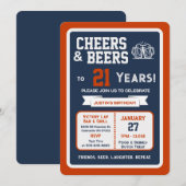 Sports Bar Birthday Cheers and Beers to 21 Years 招待状 (正面/裏面)