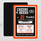 Sports Bar Birthday Cheers and Beers to 21 Years 招待状 (正面/裏面)