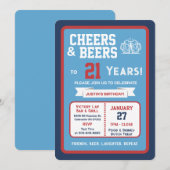 Sports Bar Birthday Cheers and Beers to 21 Years  招待状 (正面/裏面)