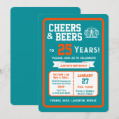 Sports Bar Birthday Cheers and Beers to 25 Years 招待状 (正面/裏面)