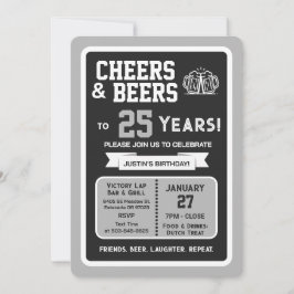 Sports Bar Birthday Cheers and Beers to 25 Years 招待状