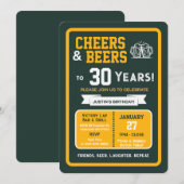 Sports Bar Birthday Cheers and Beers to 30 Years 招待状 (正面/裏面)