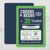Sports Bar Birthday Cheers and Beers to 35 Years 招待状 (正面/裏面)
