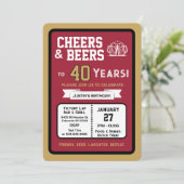 Sports Bar Birthday Cheers and Beers to 40 Years 招待状 (スタンド正面)