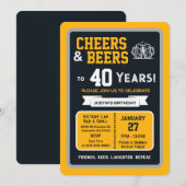 Sports Bar Birthday Cheers and Beers to 40 Years 招待状 (正面/裏面)