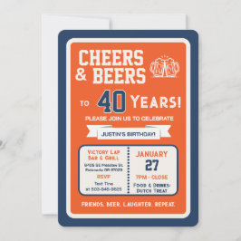 Sports Bar Birthday Cheers and Beers to 40 Years 招待状