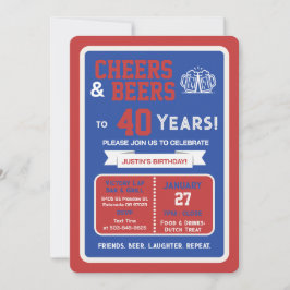 Sports Bar Birthday Cheers and Beers to 40 Years  招待状