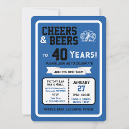 Sports Bar Birthday Cheers and Beers to 40 Years  招待状