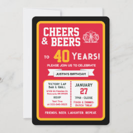 Sports Bar Birthday Cheers and Beers to 40 Years 招待状
