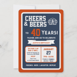 Sports Bar Birthday Cheers and Beers to 40 Years 招待状