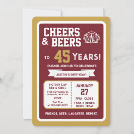 Sports Bar Birthday Cheers and Beers to 45 Years  招待状