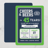 Sports Bar Birthday Cheers and Beers to 45 Years 招待状 (正面/裏面)