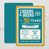 Sports Bar Birthday Cheers and Beers to 50 Years 招待状 (正面/裏面)