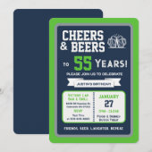 Sports Bar Birthday Cheers and Beers to 55 Years 招待状 (正面/裏面)