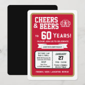 Sports Bar Birthday Cheers and Beers to 60 Years 招待状 (正面/裏面)