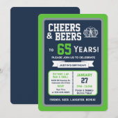 Sports Bar Birthday Cheers and Beers to 65 Years 招待状 (正面/裏面)