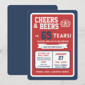 Sports Bar Birthday Cheers and Beers to 65 Years 招待状 (正面/裏面)