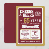 Sports Bar Birthday Cheers and Beers to 65 Years  招待状 (正面/裏面)