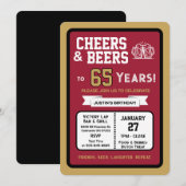 Sports Bar Birthday Cheers and Beers to 65 Years  招待状 (正面/裏面)