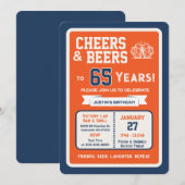 Sports Bar Birthday Cheers and Beers to 65 Years 招待状 (正面/裏面)