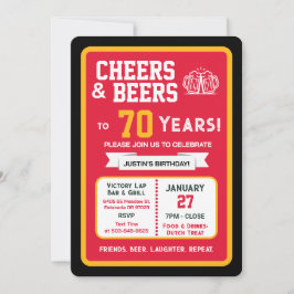Sports Bar Birthday Cheers and Beers to 70 Years 招待状