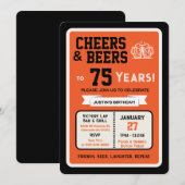 Sports Bar Birthday Cheers and Beers to 75 Years 招待状 (正面/裏面)