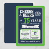 Sports Bar Birthday Cheers and Beers to 75 Years 招待状 (正面/裏面)