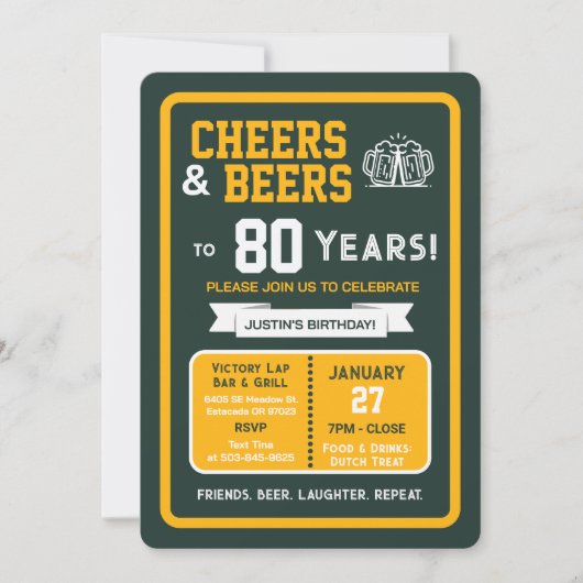 Sports Bar Birthday Cheers and Beers to 80 Years 招待状 (正面)