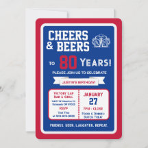 Sports Bar Birthday Cheers and Beers to 80 Years 